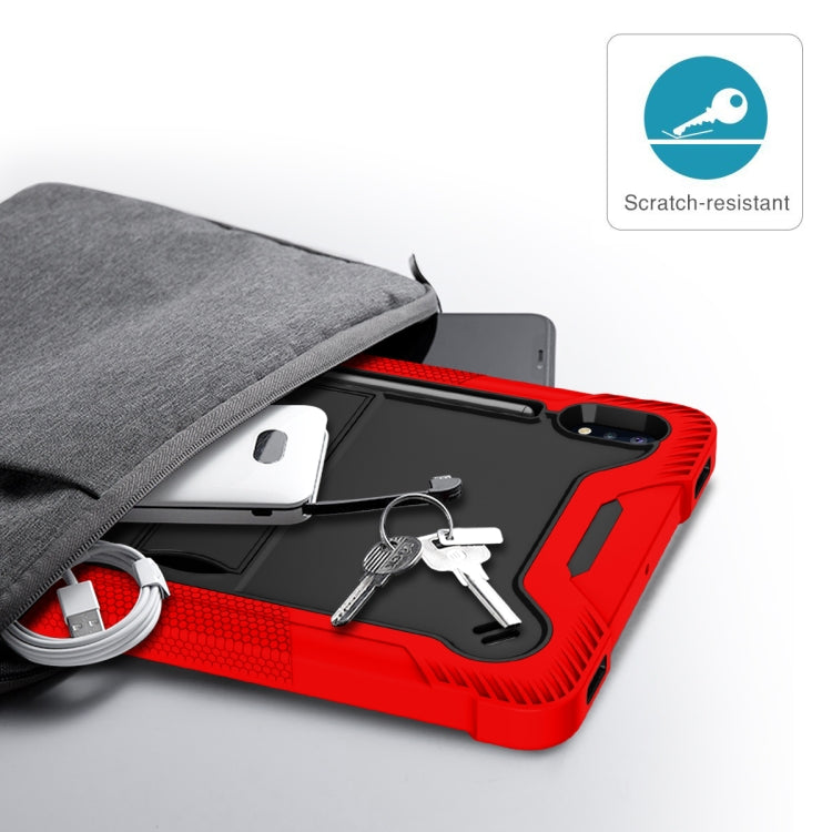 For Samsung Galaxy Tab S8 / Galaxy Tab S7 Silicone + PC Shockproof Protective Case with Holder(Red + Black) by buy2fix