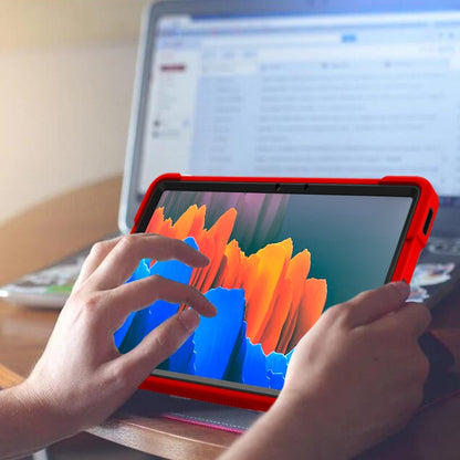 For Samsung Galaxy Tab S8 / Galaxy Tab S7 Silicone + PC Shockproof Protective Case with Holder(Red + Black) by buy2fix