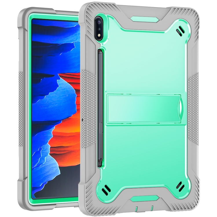 For Samsung Galaxy Tab S8 / Galaxy Tab S7 Silicone + PC Shockproof Protective Case with Holder(Gray + Green) by buy2fix