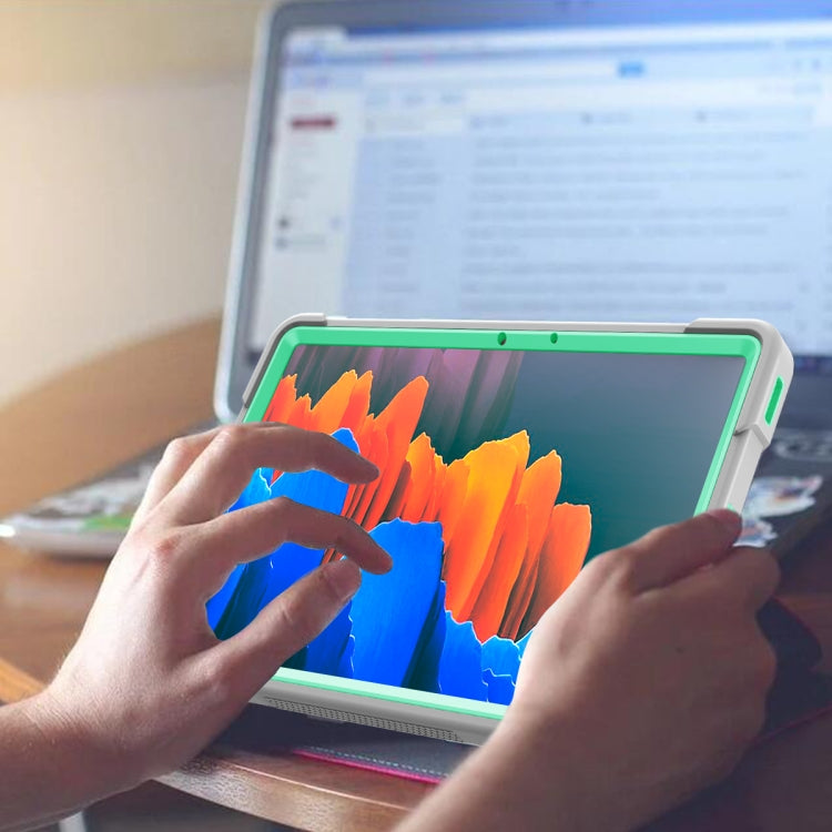 For Samsung Galaxy Tab S8 / Galaxy Tab S7 Silicone + PC Shockproof Protective Case with Holder(Gray + Green) by buy2fix