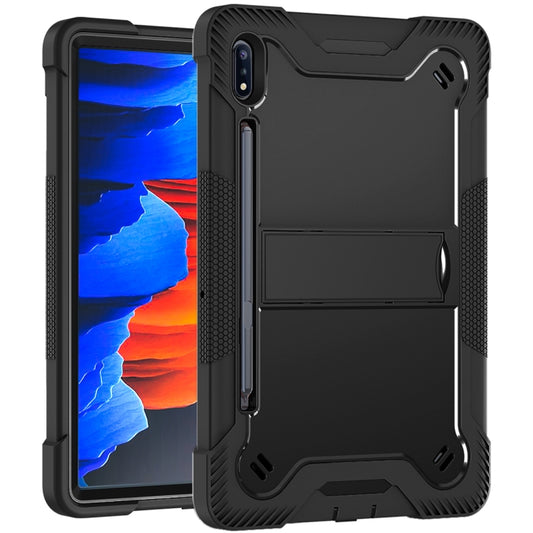 For Samsung Galaxy Tab S8 / Galaxy Tab S7 Silicone + PC Shockproof Protective Case with Holder(Black) - Galaxy Tab S8 Cases by buy2fix | Online Shopping UK | buy2fix