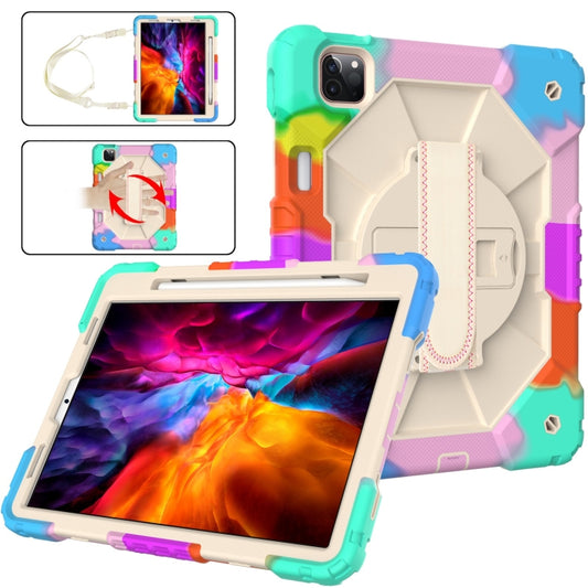 For iPad Pro 11 2022 / 2021 / 2020 / 2018 / Air 2020 10.9 Contrast Color Robot Shockproof Silicone PC Tablet Case with Holder & Shoulder Strap(Colorful Mint Beige) - iPad Pro 11 (2022/2021) Cases by buy2fix | Online Shopping UK | buy2fix