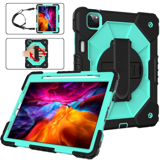 For iPad Pro 11 2022 / 2021 / 2020 / 2018 / Air 2020 10.9 Contrast Color Robot Shockproof Silicone PC Tablet Case with Holder & Shoulder Strap(Black Mint) - iPad Pro 11 (2022/2021) Cases by buy2fix | Online Shopping UK | buy2fix