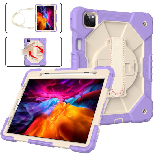 For iPad Pro 11 2022 / 2021 / 2020 / 2018 / Air 2020 10.9 Contrast Color Robot Shockproof Silicone PC Tablet Case with Holder & Shoulder Strap(Purple Beige) - iPad Pro 11 (2022/2021) Cases by buy2fix | Online Shopping UK | buy2fix