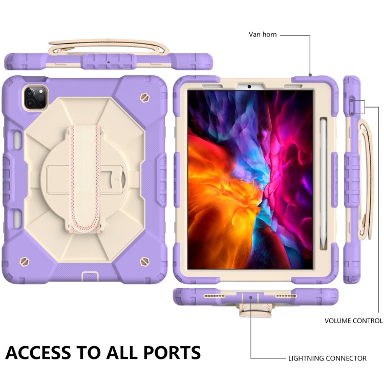 For iPad Pro 11 2022 / 2021 / 2020 / 2018 / Air 2020 10.9 Contrast Color Robot Shockproof Silicone PC Tablet Case with Holder & Shoulder Strap(Purple Beige) - iPad Pro 11 (2022/2021) Cases by buy2fix | Online Shopping UK | buy2fix