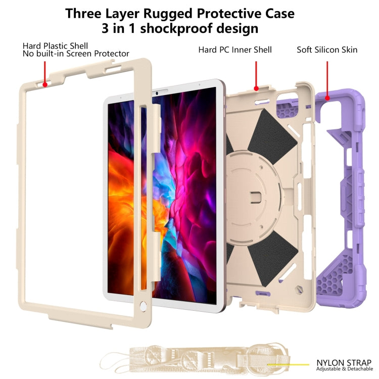For iPad Pro 11 2022 / 2021 / 2020 / 2018 / Air 2020 10.9 Contrast Color Robot Shockproof Silicone PC Tablet Case with Holder & Shoulder Strap(Purple Beige) - iPad Pro 11 (2022/2021) Cases by buy2fix | Online Shopping UK | buy2fix