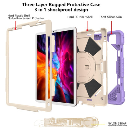 For iPad Pro 11 2022 / 2021 / 2020 / 2018 / Air 2020 10.9 Contrast Color Robot Shockproof Silicone PC Tablet Case with Holder & Shoulder Strap(Purple Beige) - iPad Pro 11 (2022/2021) Cases by buy2fix | Online Shopping UK | buy2fix