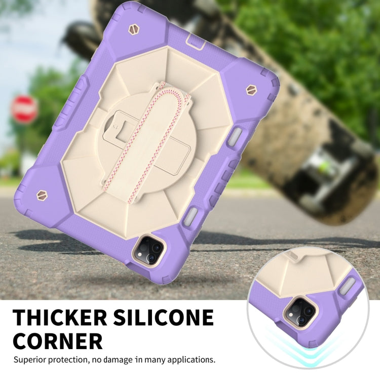 For iPad Pro 11 2022 / 2021 / 2020 / 2018 / Air 2020 10.9 Contrast Color Robot Shockproof Silicone PC Tablet Case with Holder & Shoulder Strap(Purple Beige) - iPad Pro 11 (2022/2021) Cases by buy2fix | Online Shopping UK | buy2fix