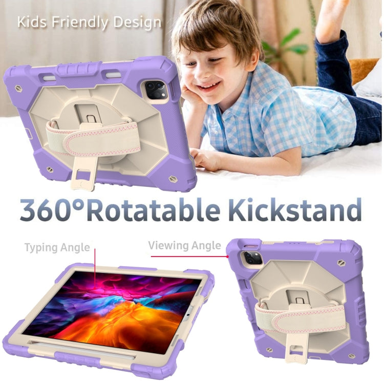 For iPad Pro 11 2022 / 2021 / 2020 / 2018 / Air 2020 10.9 Contrast Color Robot Shockproof Silicone PC Tablet Case with Holder & Shoulder Strap(Purple Beige) - iPad Pro 11 (2022/2021) Cases by buy2fix | Online Shopping UK | buy2fix