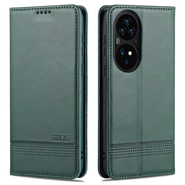 For Huawei P50 AZNS Magnetic Calf Texture Horizontal Flip Leather Case with Card Slots & Holder & Wallet(Dark Green) - Huawei Cases by AZNS | Online Shopping UK | buy2fix