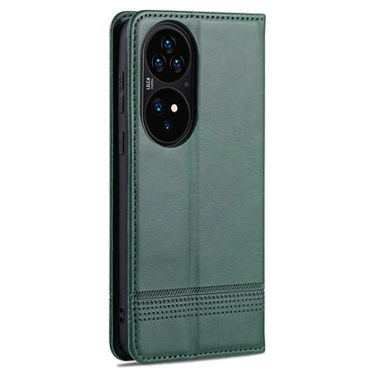 For Huawei P50 AZNS Magnetic Calf Texture Horizontal Flip Leather Case with Card Slots & Holder & Wallet(Dark Green) - Huawei Cases by AZNS | Online Shopping UK | buy2fix
