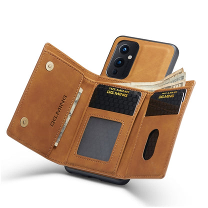 For OnePlus 9 (EU/NA) DG.MING M1 Series 3-Fold Multi Card Wallet  Back Cover Shockproof Case with Holder Function(Brown) -  by DG.MING | Online Shopping UK | buy2fix