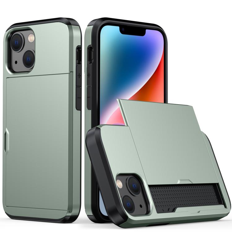 For iPhone 13 Shockproof Armor Protective Case with Slide Card Slot(Army Green) by buy2fix
