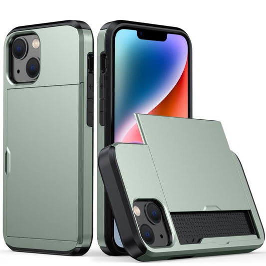For iPhone 13 Shockproof Armor Protective Case with Slide Card Slot(Army Green) by buy2fix