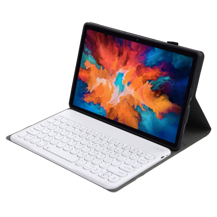 For Lenovo Pad Plus 11 inch TB-J607F / Tab P11 11 inch TB-J606F / Pad 11 inch YAM12 Lambskin Texture Detachable Round Keycap Bluetooth Keyboard Leather Tablet Case with Holder(Rose Gold) by buy2fix