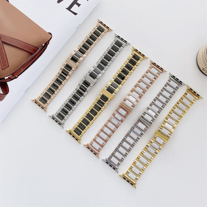 22mm Width Three Beads Ceramics Steel Watch Band For Apple Watch Series 9&8&7 41mm / SE 3&SE 2&6&SE&5&4 40mm / 3&2&1 38mm(Rose Gold+Black) by buy2fix