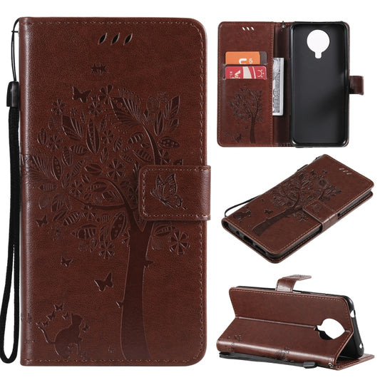 For Nokia G20 Tree & Cat Pattern Pressed Printing Horizontal Flip PU Leather Case with Holder & Card Slots & Wallet & Lanyard(Coffee) by buy2fix