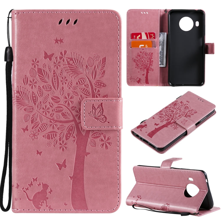For Nokia X20 Tree & Cat Pattern Pressed Printing Horizontal Flip PU Leather Case with Holder & Card Slots & Wallet & Lanyard(Pink) by buy2fix