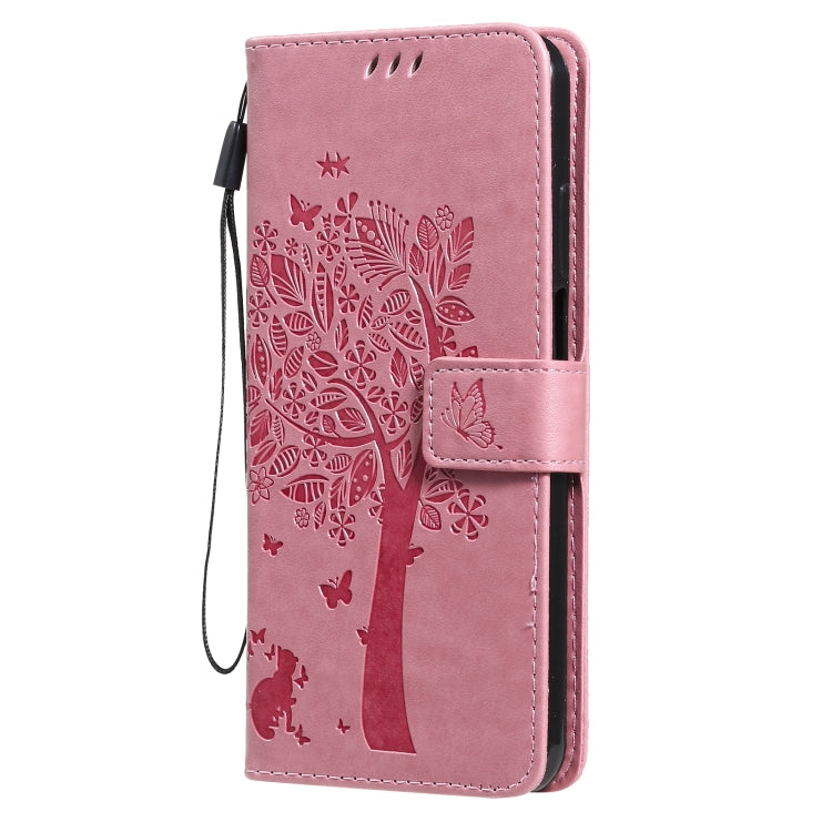For Nokia X20 Tree & Cat Pattern Pressed Printing Horizontal Flip PU Leather Case with Holder & Card Slots & Wallet & Lanyard(Pink) by buy2fix