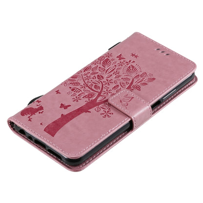 For Nokia X20 Tree & Cat Pattern Pressed Printing Horizontal Flip PU Leather Case with Holder & Card Slots & Wallet & Lanyard(Pink) by buy2fix
