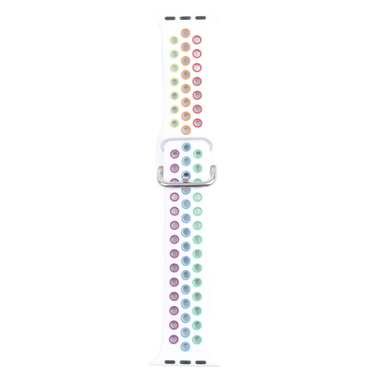 Metal Buckle Silicone Watch Band For Apple Watch Series 9&8&7 41mm / SE 3&SE 2&6&SE&5&4 40mm / 3&2&1 38mm(White+Colorful) by buy2fix