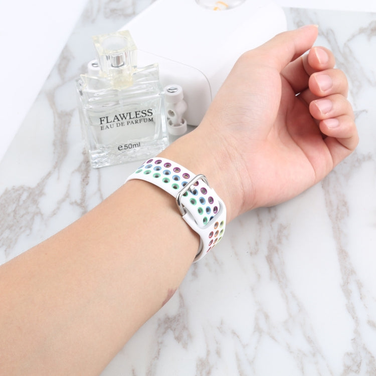 Metal Buckle Silicone Watch Band For Apple Watch Series 9&8&7 41mm / SE 3&SE 2&6&SE&5&4 40mm / 3&2&1 38mm(White+Colorful) by buy2fix