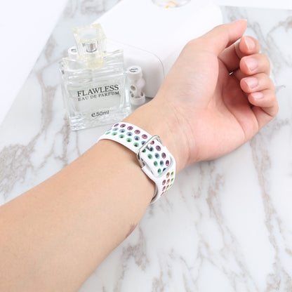 Metal Buckle Silicone Watch Band For Apple Watch Series 9&8&7 41mm / SE 3&SE 2&6&SE&5&4 40mm / 3&2&1 38mm(White+Colorful) by buy2fix