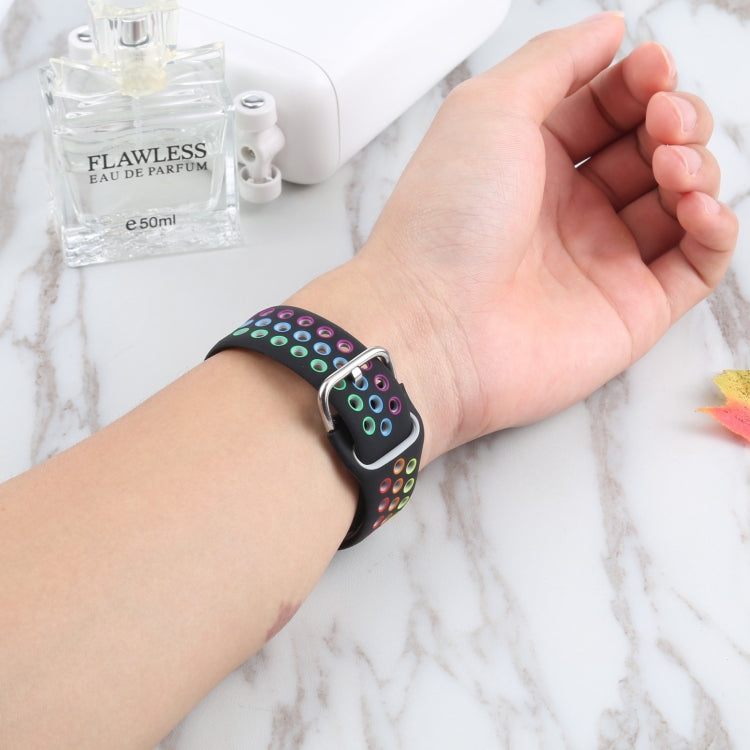 Metal Buckle Silicone Watch Band For Apple Watch Ultra 49mm&Watch Ultra 2 49mm / Series 9&8&7 45mm / SE 3&SE 2&6&SE&5&4 44mm / 3&2&1 42mm(Black+Colorful) by buy2fix