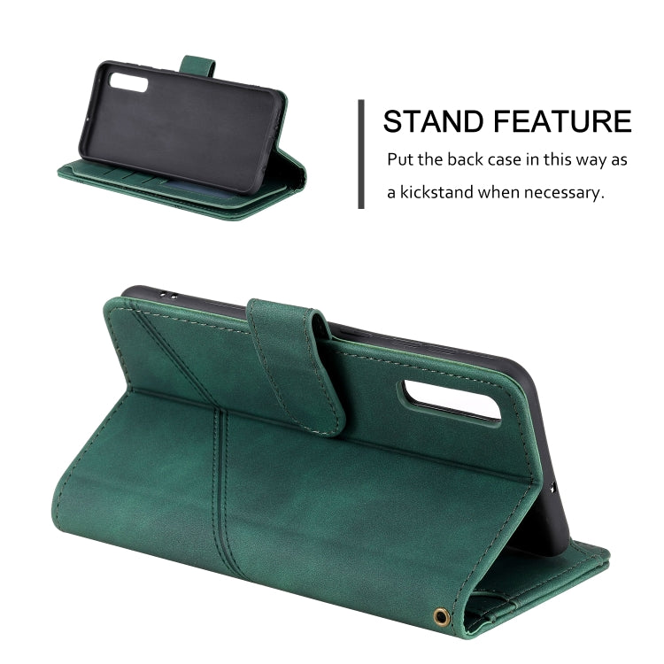 For Samsung Galaxy A50 Skin Feel Business Horizontal Flip PU Leather Case with Holder & Multi-Card Slots & Wallet & Lanyard & Photo Frame(Green) by buy2fix