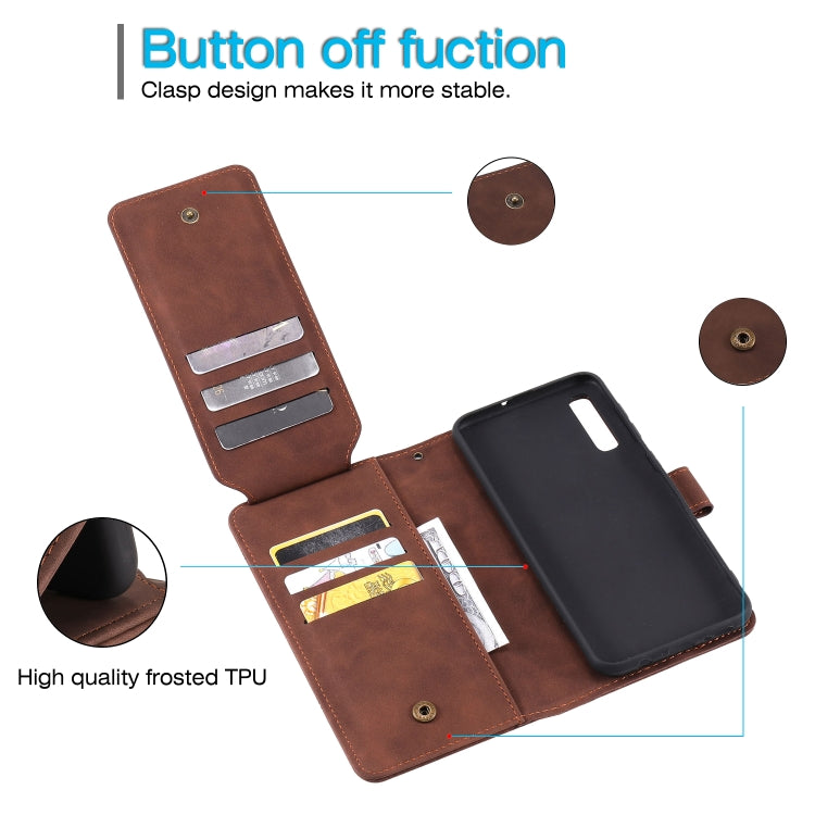 For Samsung Galaxy A50 Skin Feel Business Horizontal Flip PU Leather Case with Holder & Multi-Card Slots & Wallet & Lanyard & Photo Frame(Brown) by buy2fix