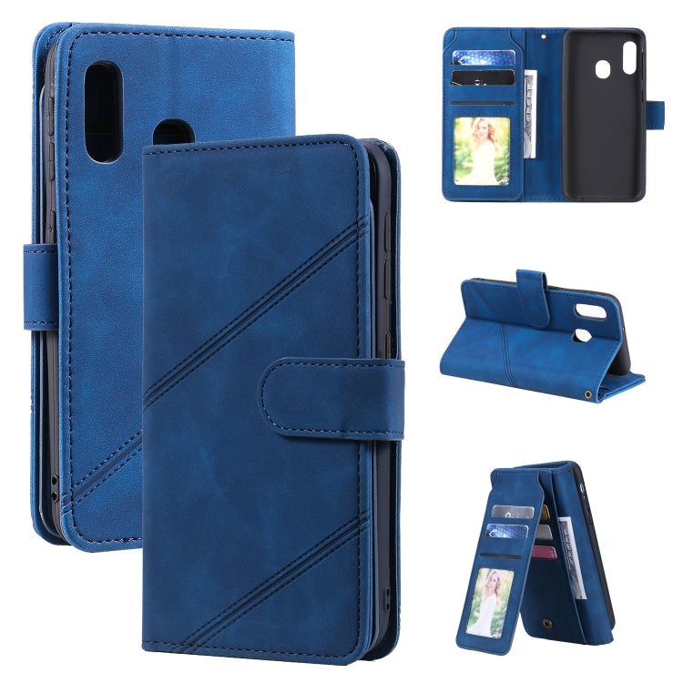 For Samsung Galaxy A20e Skin Feel Business Horizontal Flip PU Leather Case with Holder & Multi-Card Slots & Wallet & Lanyard & Photo Frame(Blue) by buy2fix