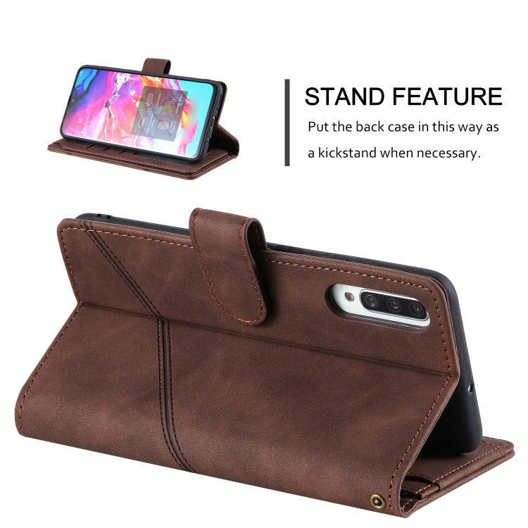 For Samsung Galaxy A70 Skin Feel Business Horizontal Flip PU Leather Case with Holder & Multi-Card Slots & Wallet & Lanyard & Photo Frame(Brown) by buy2fix