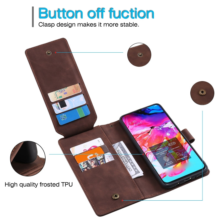 For Samsung Galaxy A70 Skin Feel Business Horizontal Flip PU Leather Case with Holder & Multi-Card Slots & Wallet & Lanyard & Photo Frame(Brown) by buy2fix