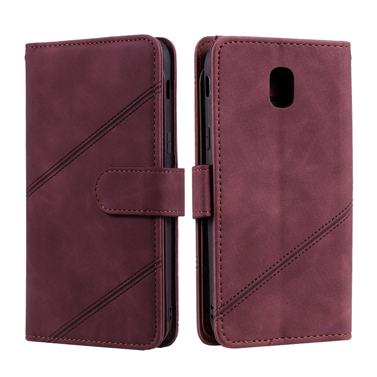 For Samsung Galaxy J5 2017 Skin Feel Business Horizontal Flip PU Leather Case with Holder & Multi-Card Slots & Wallet & Lanyard & Photo Frame(Wine Red) - Galaxy Phone Cases by buy2fix | Online Shopping UK | buy2fix