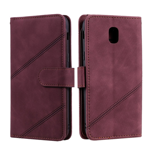 For Samsung Galaxy J5 2017 Skin Feel Business Horizontal Flip PU Leather Case with Holder & Multi-Card Slots & Wallet & Lanyard & Photo Frame(Wine Red) by buy2fix