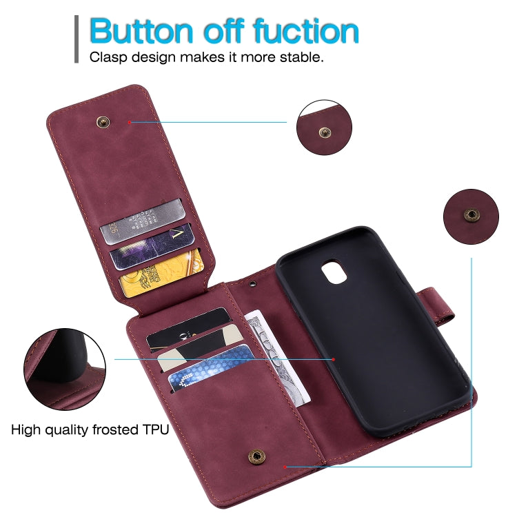 For Samsung Galaxy J5 2017 Skin Feel Business Horizontal Flip PU Leather Case with Holder & Multi-Card Slots & Wallet & Lanyard & Photo Frame(Wine Red) - Galaxy Phone Cases by buy2fix | Online Shopping UK | buy2fix