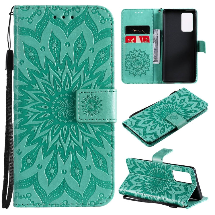 For OPPO Reno6 Pro 5G Sun Embossing Pattern Horizontal Flip Leather Case with Card Slot & Holder & Wallet & Lanyard(Green) by buy2fix