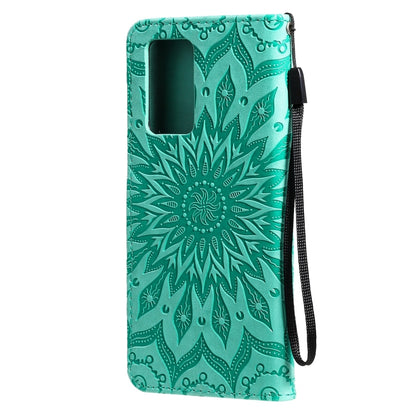 For OPPO Reno6 Pro 5G Sun Embossing Pattern Horizontal Flip Leather Case with Card Slot & Holder & Wallet & Lanyard(Green) by buy2fix