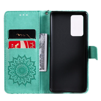 For OPPO Reno6 Pro 5G Sun Embossing Pattern Horizontal Flip Leather Case with Card Slot & Holder & Wallet & Lanyard(Green) by buy2fix