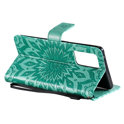 For OPPO Reno6 Pro 5G Sun Embossing Pattern Horizontal Flip Leather Case with Card Slot & Holder & Wallet & Lanyard(Green) by buy2fix