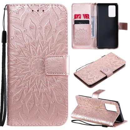 For OPPO Reno6 Pro 5G Sun Embossing Pattern Horizontal Flip Leather Case with Card Slot & Holder & Wallet & Lanyard(Rose Gold) by buy2fix