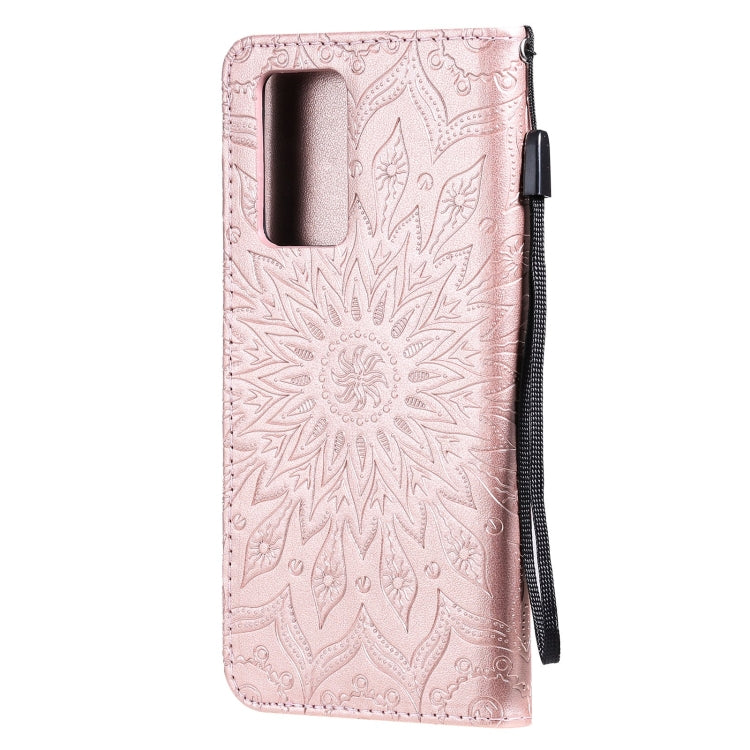 For OPPO Reno6 Pro 5G Sun Embossing Pattern Horizontal Flip Leather Case with Card Slot & Holder & Wallet & Lanyard(Rose Gold) by buy2fix