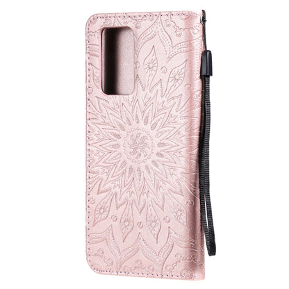 For OPPO Reno6 Pro 5G Sun Embossing Pattern Horizontal Flip Leather Case with Card Slot & Holder & Wallet & Lanyard(Rose Gold) by buy2fix