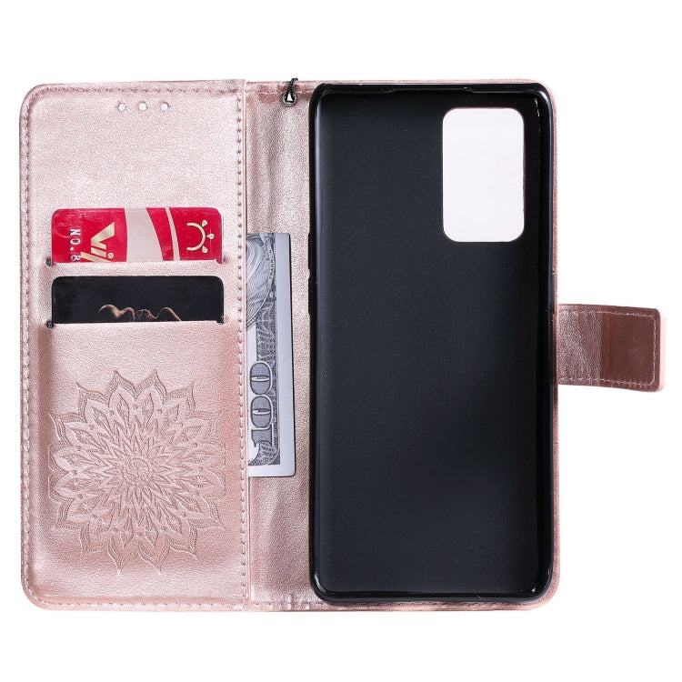 For OPPO Reno6 Pro 5G Sun Embossing Pattern Horizontal Flip Leather Case with Card Slot & Holder & Wallet & Lanyard(Rose Gold) by buy2fix