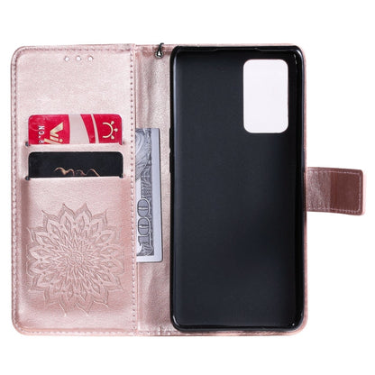 For OPPO Reno6 Pro 5G Sun Embossing Pattern Horizontal Flip Leather Case with Card Slot & Holder & Wallet & Lanyard(Rose Gold) by buy2fix