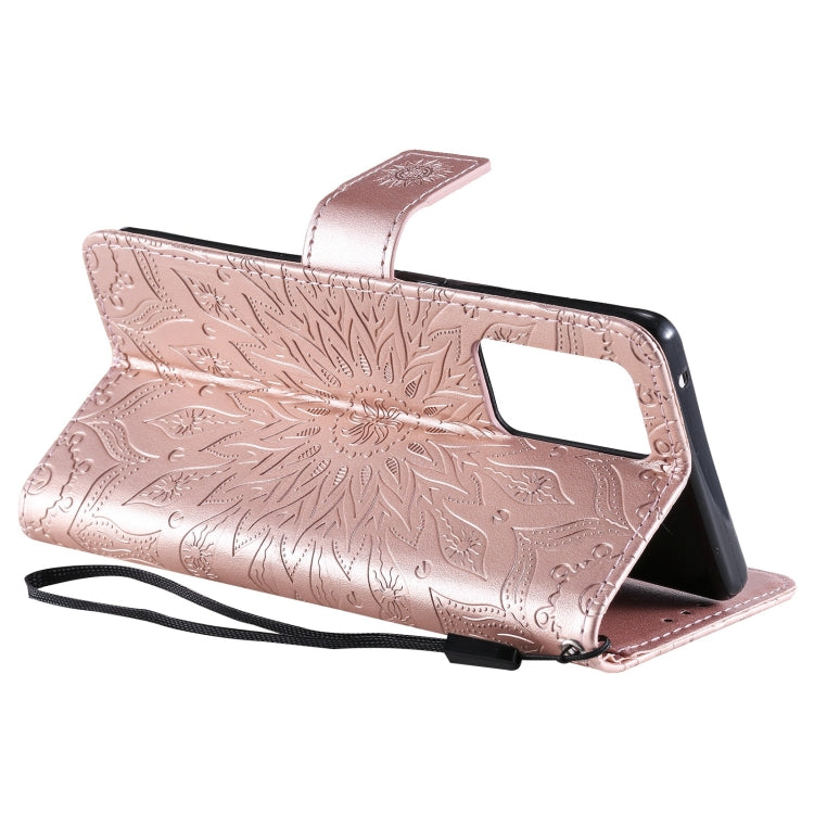 For OPPO Reno6 Pro 5G Sun Embossing Pattern Horizontal Flip Leather Case with Card Slot & Holder & Wallet & Lanyard(Rose Gold) by buy2fix