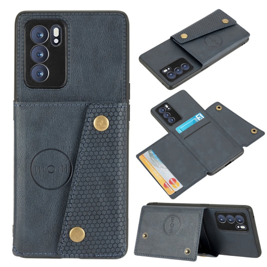 For OPPO Reno6 Pro 5G Double Buckle PU + TPU Shockproof Magnetic Protective Case with Card Slot & Holder(Blue) by buy2fix