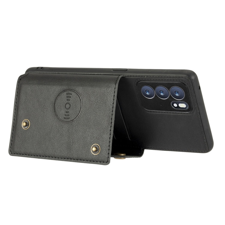 For OPPO Reno6 Pro 5G Double Buckle PU + TPU Shockproof Magnetic Protective Case with Card Slot & Holder(Black) by buy2fix
