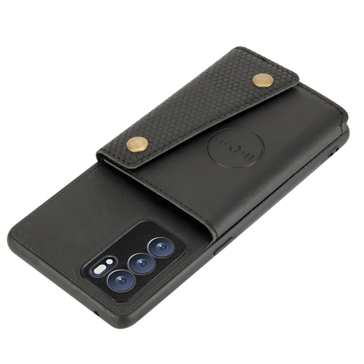 For OPPO Reno6 Pro 5G Double Buckle PU + TPU Shockproof Magnetic Protective Case with Card Slot & Holder(Black) by buy2fix