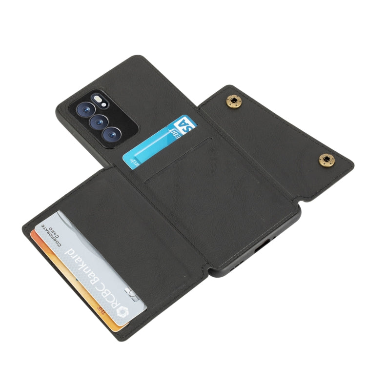 For OPPO Reno6 Pro 5G Double Buckle PU + TPU Shockproof Magnetic Protective Case with Card Slot & Holder(Black) by buy2fix